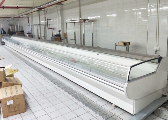 Fan Cooling Supermarket Open Fridge Front Curved Glass For Fresh Meat