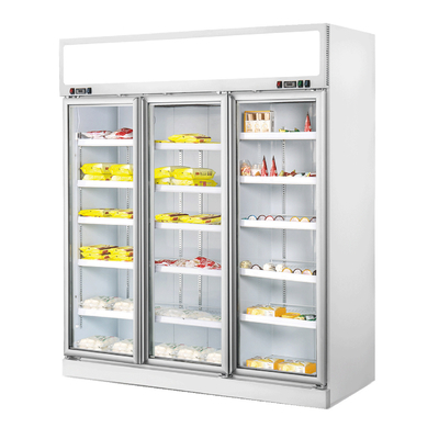 Vertikaler Handelsgefrierschrank mit Frameless Dreiergruppe glasig-glänzender Glastür