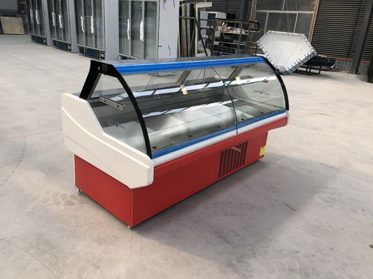 Iec kurvte Glas-Front Butcher Display Counter With-Edelstahl-innere Platte