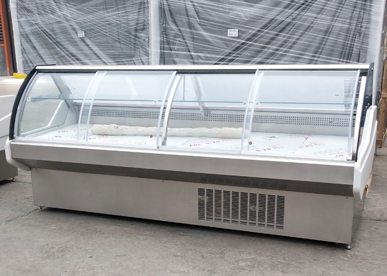 Ventilator-abkühlender Anzeigen-Kühler für Supermarkt mit hinteren gekühlten Speicherkabinetten für Würste